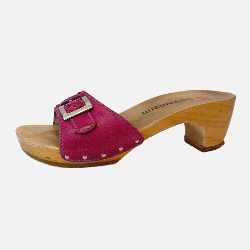 Berkemann Vintage Slides Hot Pink Wood Heels Size 4 1/2